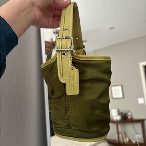 Rare vintage Coach satin Maggie duffle in lime green/satin